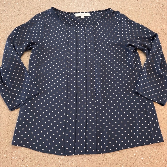 Loft Women's Size Small Blouse Top Short 3/4 Sleeve Blue Polyester Round Neck - Picture 1 of 8